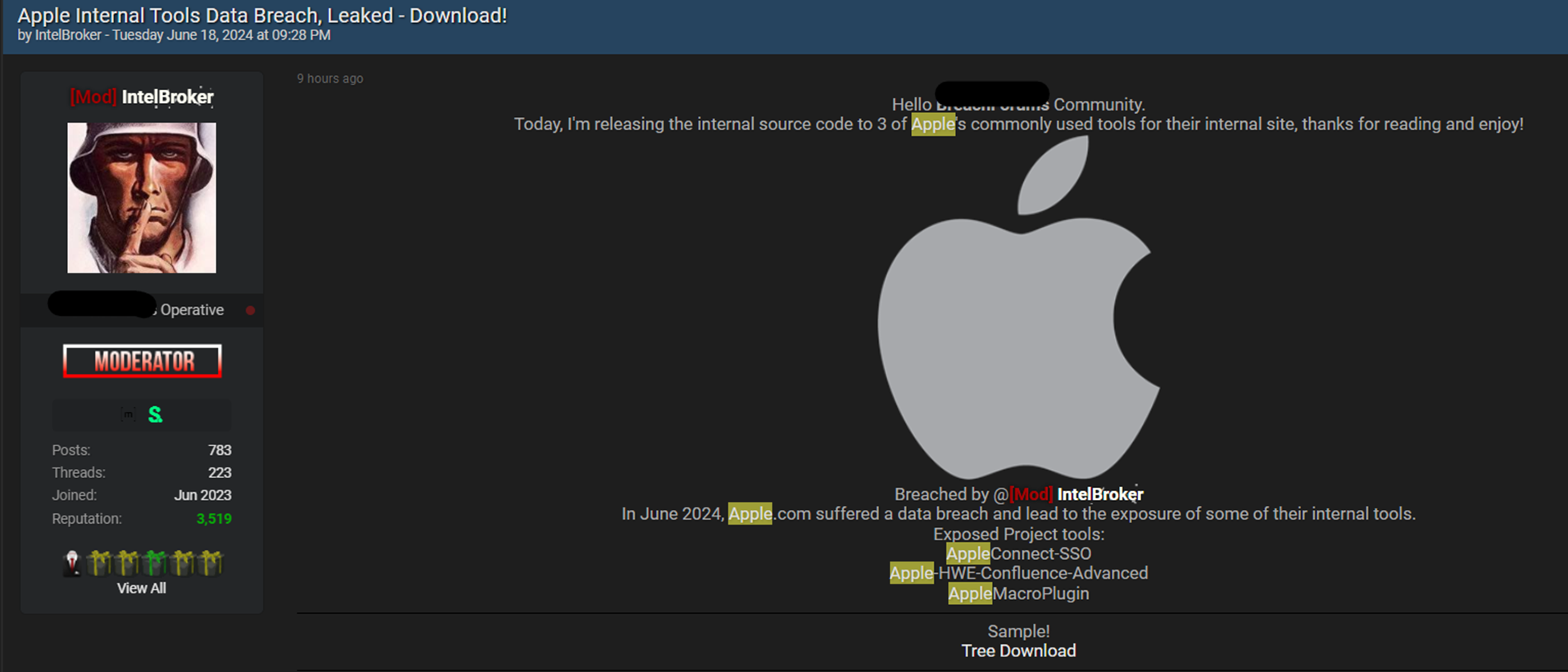 不僅AMD ?! 知名駭客IntelBroker也聲稱入侵Apple?! 暗網兜售疑是兩家公司的資料 - 竣盟科技